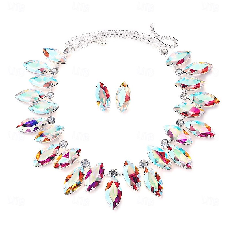 Bridal Jewelry Sets 1 set Zircon Rhinestone 1 Necklace Earrings Women's Elegant Stylish Colorful Cute Fancy Precious Diamond Water Drop Jewelry Set For Wedding Party4