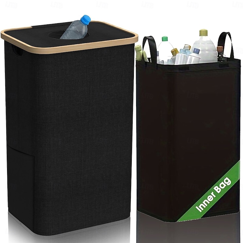 Recycling Bin Set with Removable Storage Bag, 26 Gallon / 100L Foldable Bottle Recycling Station for Glass, Paper, Plastic, Cans and Metal, Large Capacity Waste Sorting Container for Home or Kitchen