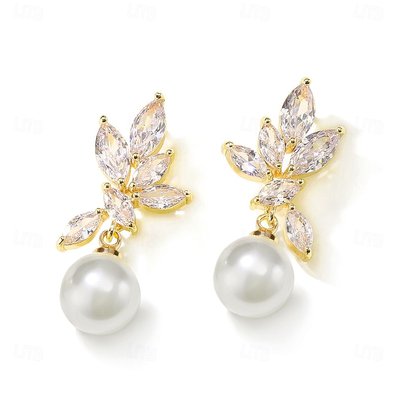 Elegant Pearl Drop Earrings with Crystal Leaf Design - Perfect for Weddings, Parties, and Formal Occasions4