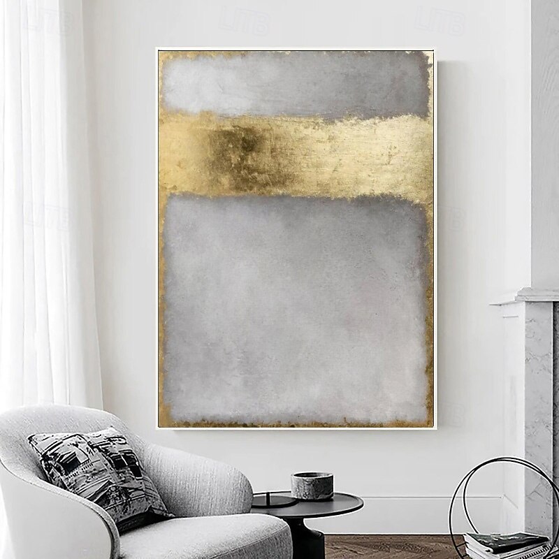 Handmade Contemporary Art Gold Painting Abstract Painting Large Gray Abstract Art Gold Leaf Painting Painting Canvas Wall Painting For Living Room No Frame3