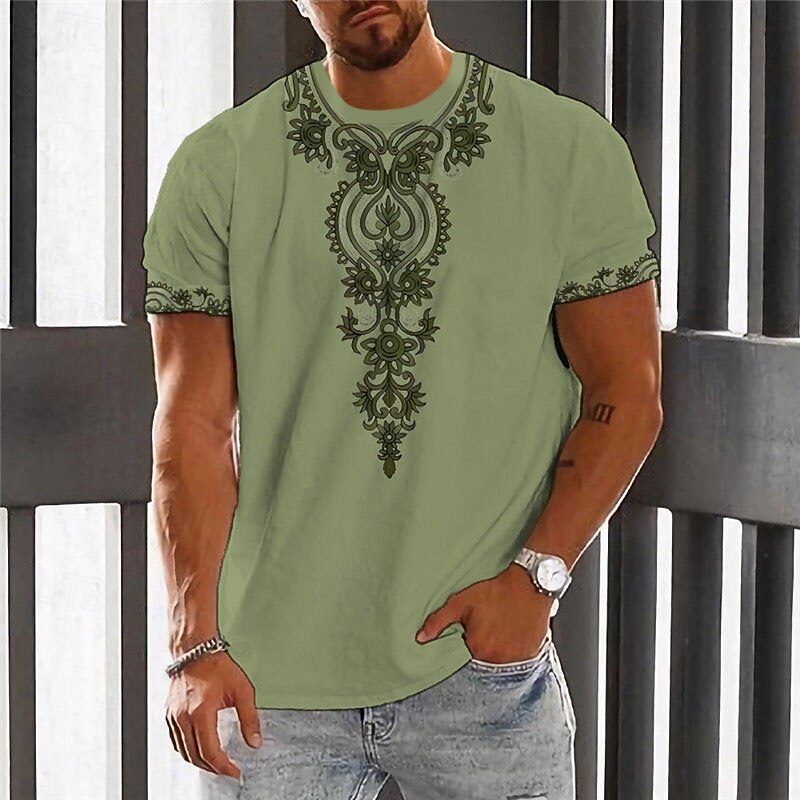 Men's Floral Graphic T Shirt Short Sleeve T shirt 3D Print Crew Neck Shirt Fashion Designer Ethnic Outdoor Daily Sports White Blue Brown Spring & Summer Clothing Apparel S M L XL 2XL 3XL2
