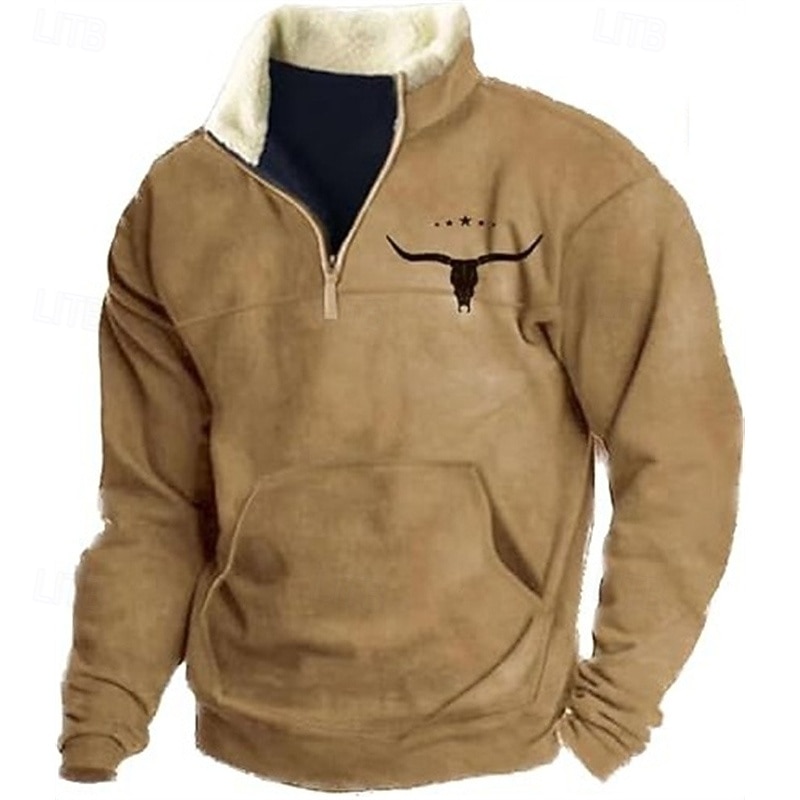 Men's Sweatshirt Quarter Zip Sweatshirt Navy Blue Brown Khaki Half Zip Cow Pocket Sports & Outdoor Daily Holiday Polyester Vintage Casual Thin fleece Fall & Winter Clothing Apparel Hoodies2