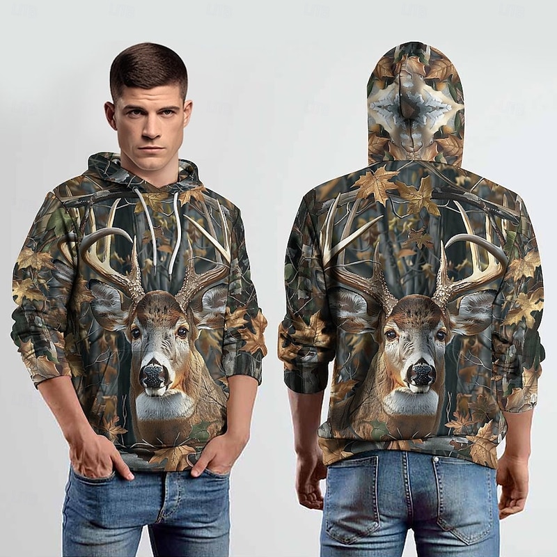Men's Wildlife Hoodie Hoodies Sweatshirt Fashion Daily Long Sleeve Hooded Vacation Streetwear Light Brown Brown 5 Printing Winter Spring &  Fall Designer3