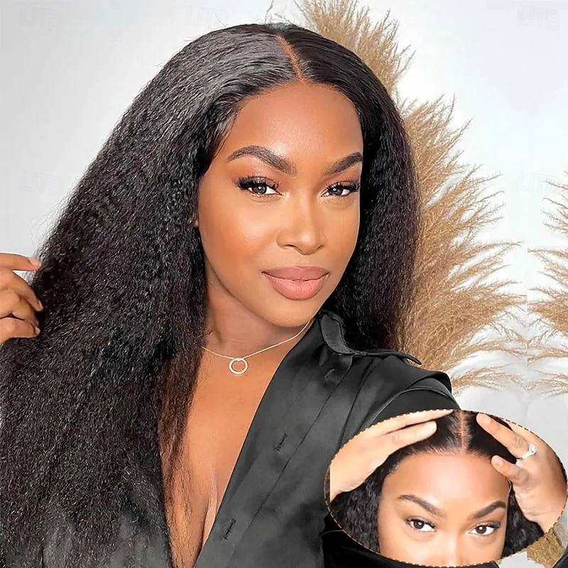 Remy Human Hair 13x4 Lace Front Wig Free Part Brazilian Hair kinky Straight Yaki Straight Black Natural Wig 130% 150% 180% Density with Baby Hair 100% Virgin Glueless Pre-Plucked For wigs for black