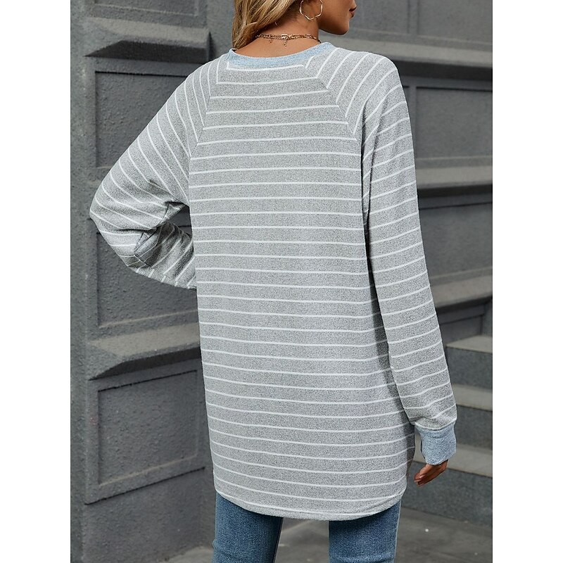 Women's T Shirt Fashion Modern Casual Long Sleeve Regular Tops Crew Neck Daily Weekend Gray / White Black Blue Light Grey Fall Winter2