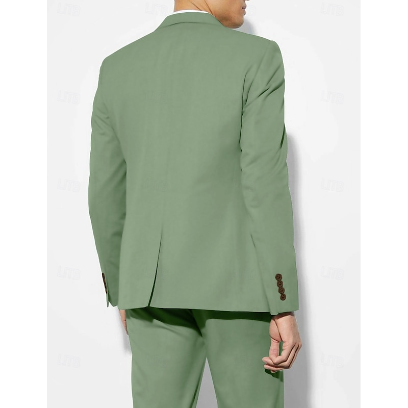 Men's Wedding Party Evening Wear Suits Sage Light Grey Daily Party Solid Colored Tailored Fit 3 Piece Single Breasted One-button2