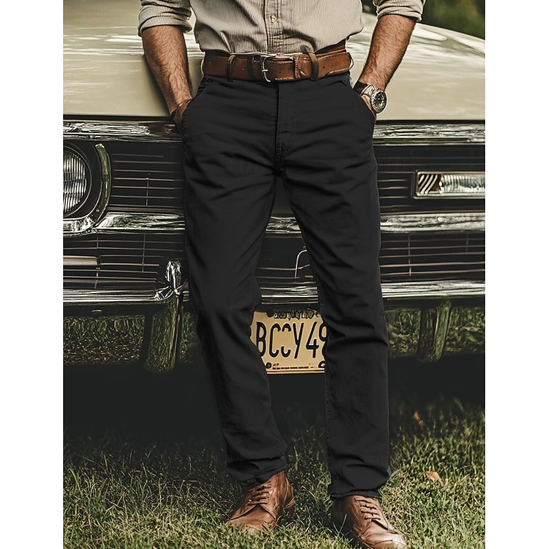 Men's Trousers Chinos Chino Pants Casual Pants Buttons Front Pocket Plain Comfort Soft Business Daily Going out Fashion Streetwear Black White Micro-elastic3