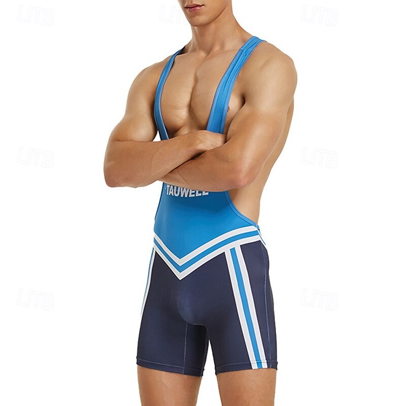 Men's Wrestling Suit Body Shaping Jumpsuit Shapewear Breathable Quick Dry High Stretch Summer Spring Polyester Outdoor Walking Jogging Blue Grey4