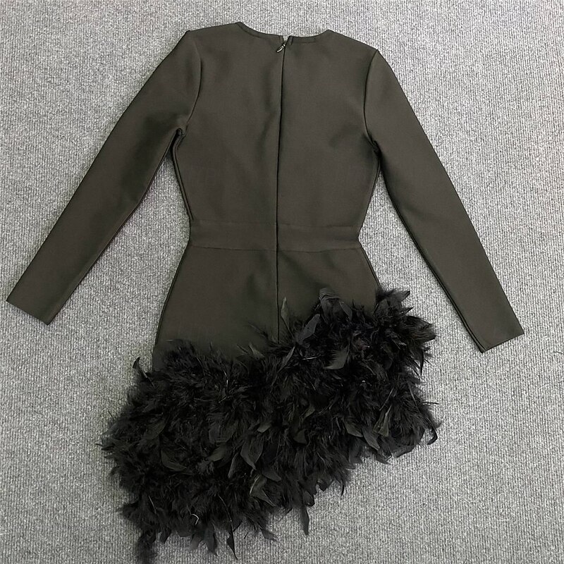 Sheath Homecoming Dresses Elegant Dress Holiday Homecoming Short / Mini Long Sleeve V Neck Polyester with Feather  dress to impress3