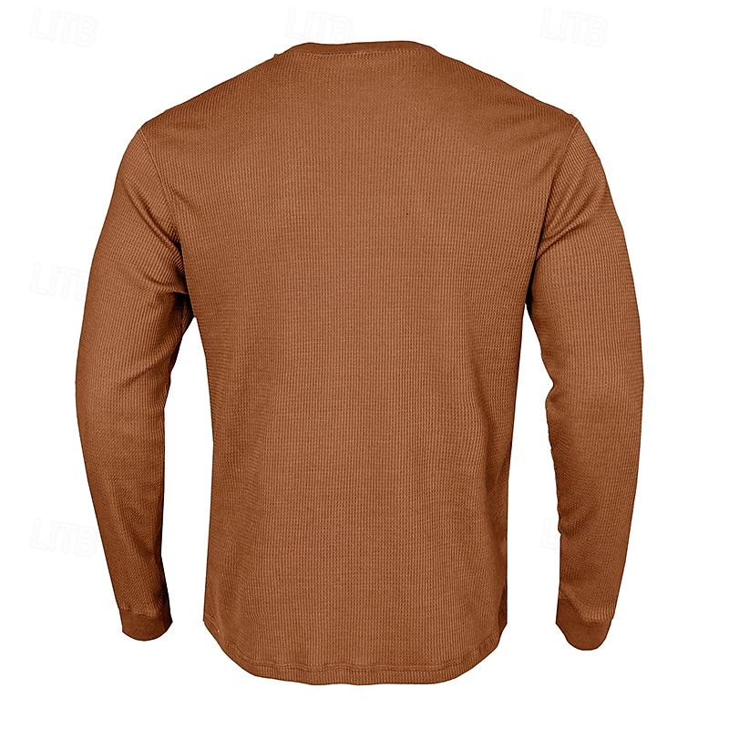 Men's Waffle Shirt T Shirt Tee Top Long Sleeve Shirt Long Sleeve V Neck Spring &  Fall Plain Fashion Designer Basic Vacation Street Going out Black Khaki Light Grey Top Tee for Men3