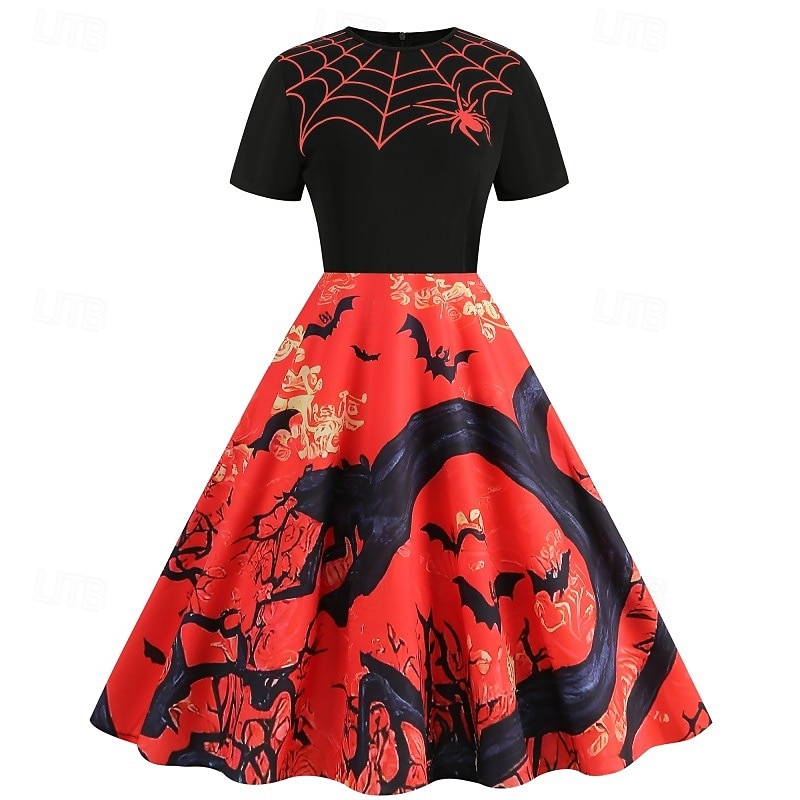 Pumpkin Skull Skeleton Spider Web Halloween Dress Flare Dress Punk & Gothic Sexy Costume Dress Up Adults' Women's Masquerade Dailywear Easy Halloween Costumes Dress Up2