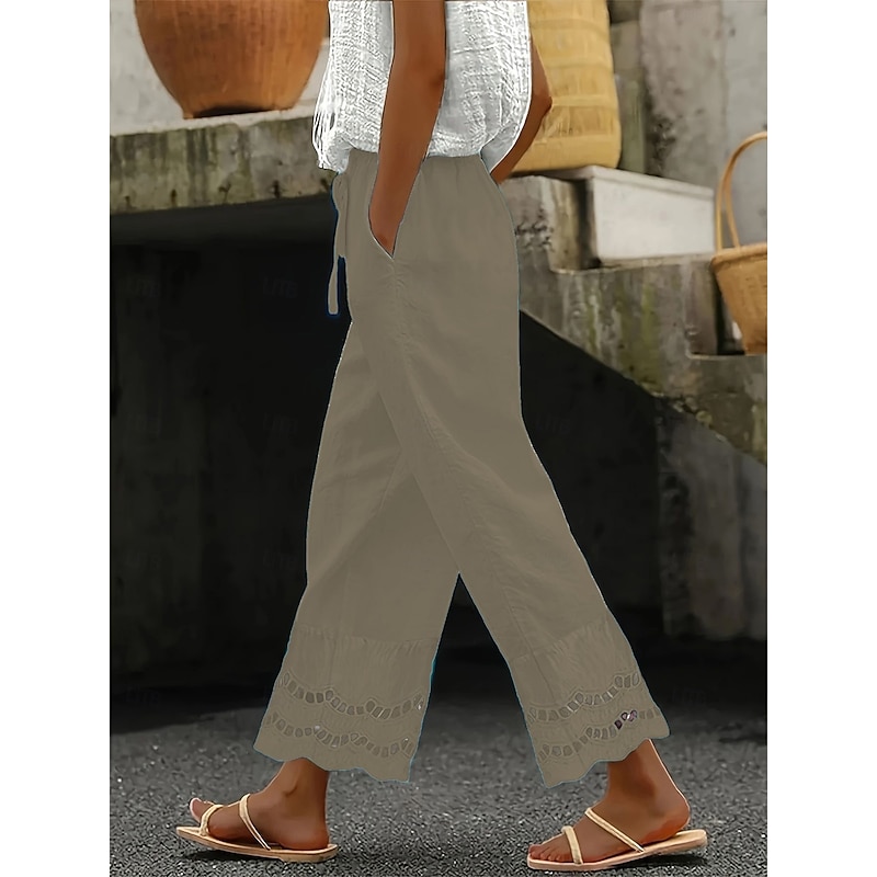 Women's Pants Trousers Fashion Long Plain Side Pockets Cut Out Breathability Comfortable Micro-elastic Casual Daily Black Sky Blue Khaki Spring &  Fall Regular Fit3