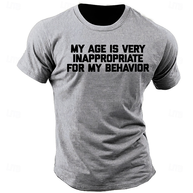 Men's Funny Letter Print T Shirt Tee Top 100% Cotton Short Sleeve Graphic Shirt Heather Gray Black Light Blue Comfortable Tee Street Sports Outdoor Fashion Designer Clothing