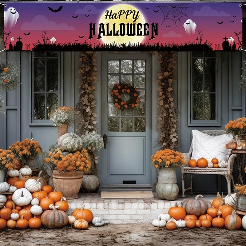 Happy Halloween Banner Halloween Party Signs Banner Decorations Giant Hallowmas Day Celebrate Supplies Fence Yard Porch Huge Sign Outdoor Decorations Photo Backdrop4