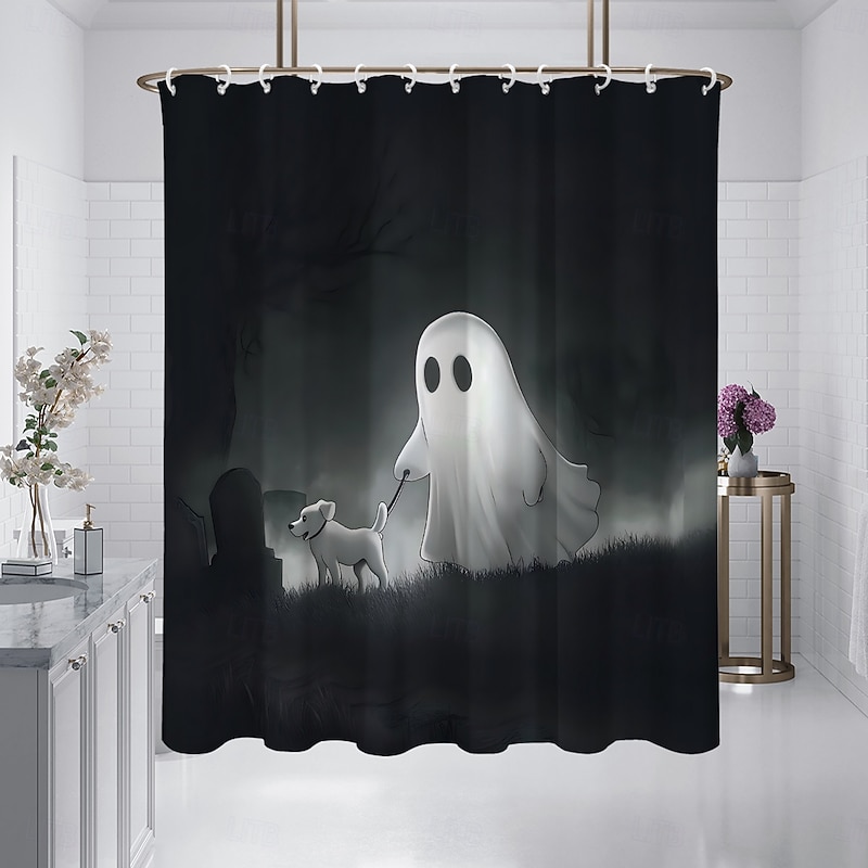 Halloween Ghost Skull Shower Curtain Modern Machine Washable Waterproof Polyester Fabric Used for Bathroom Decoration Bathtub with 12 Hooks