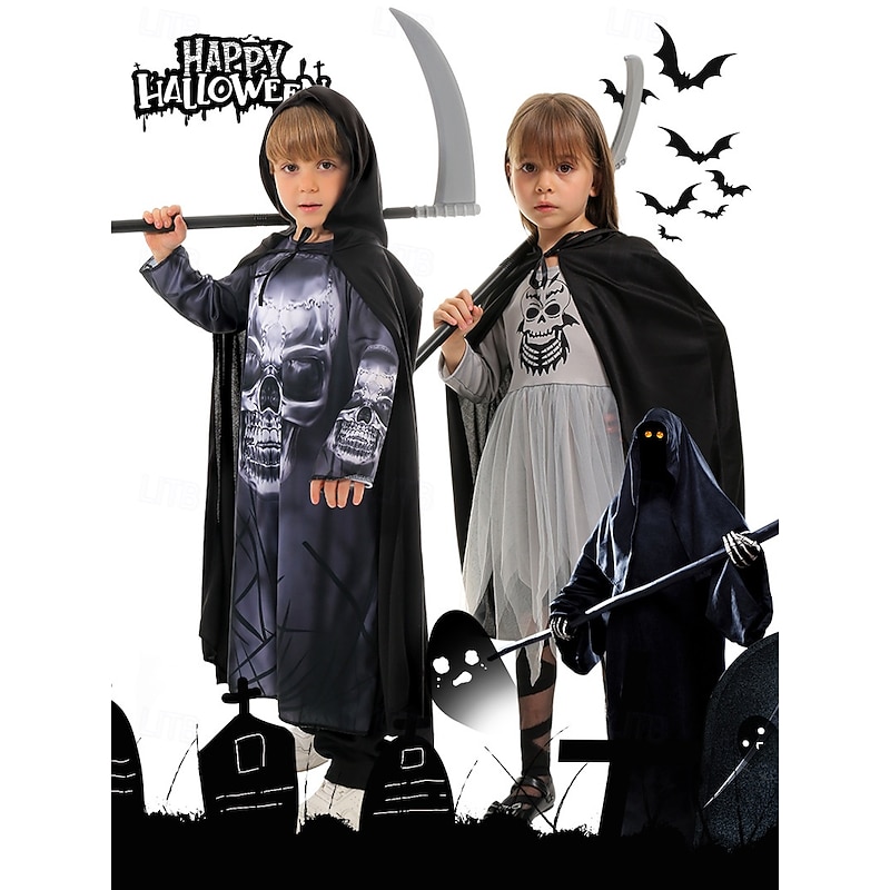 Grim Reaper Halloween Group Family Costumes Kid's Boys Girls' Scary Costume Performance Party Halloween Carnival Easy Carnival Costume