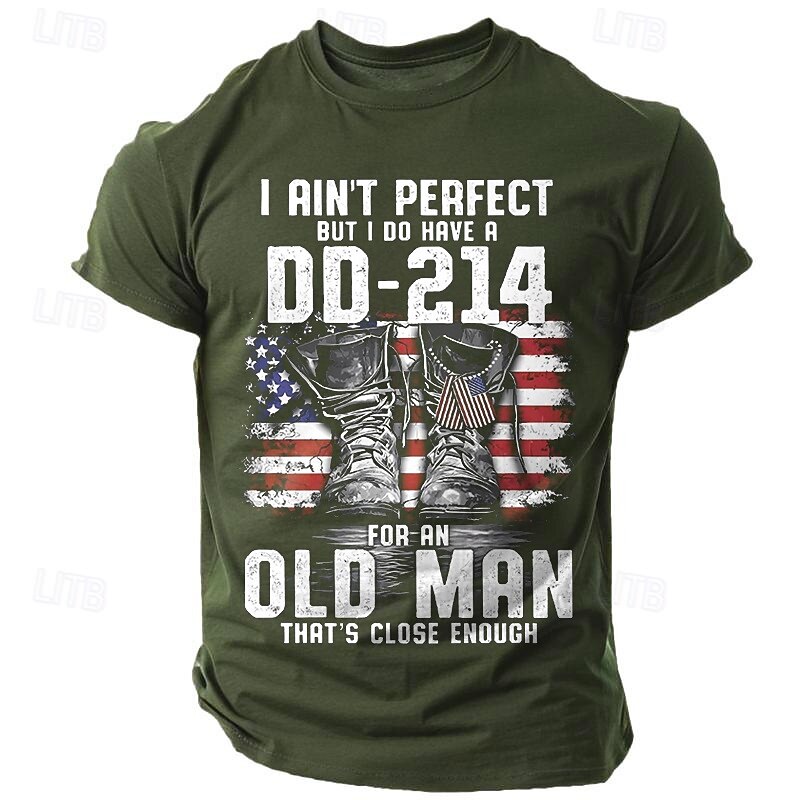 Men's DD-214 Veteran T-Shirt - Patriotic Old Man Military Service American Flag Boots Graphic Tee