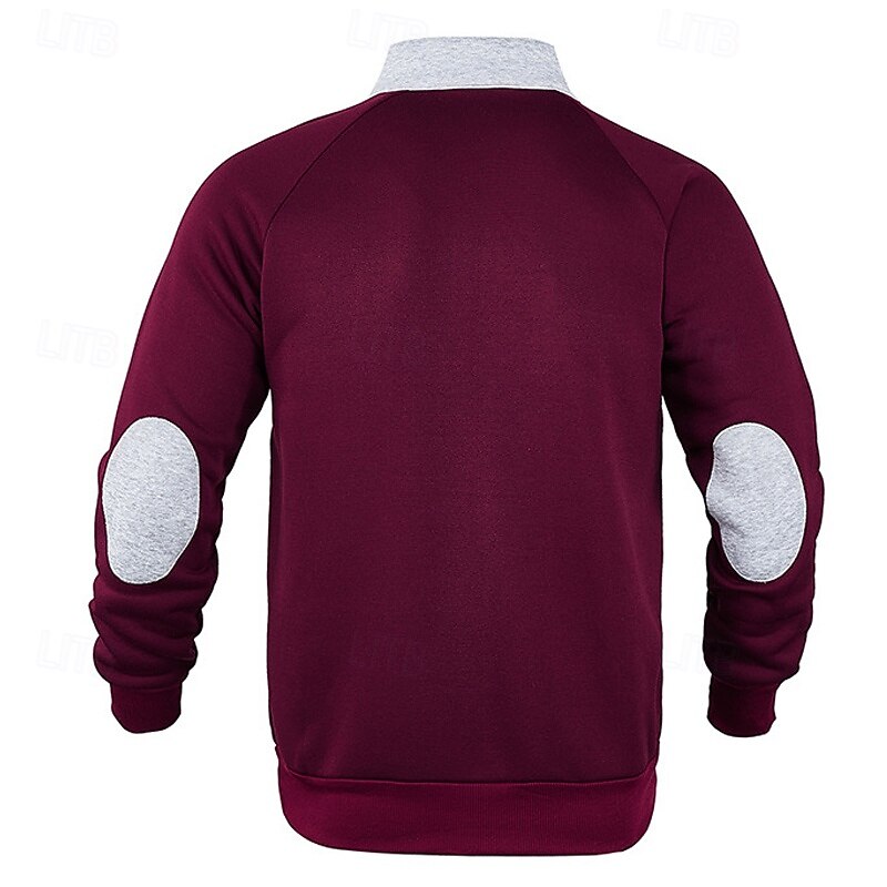 Men's Sweatshirt Quarter Zip Sweatshirt Black Navy Blue Fuchsia Light Grey Dark Gray Half Zip Color Block Patchwork Sports & Outdoor Daily Holiday Polyester Streetwear Basic Casual Spring & Fall 9