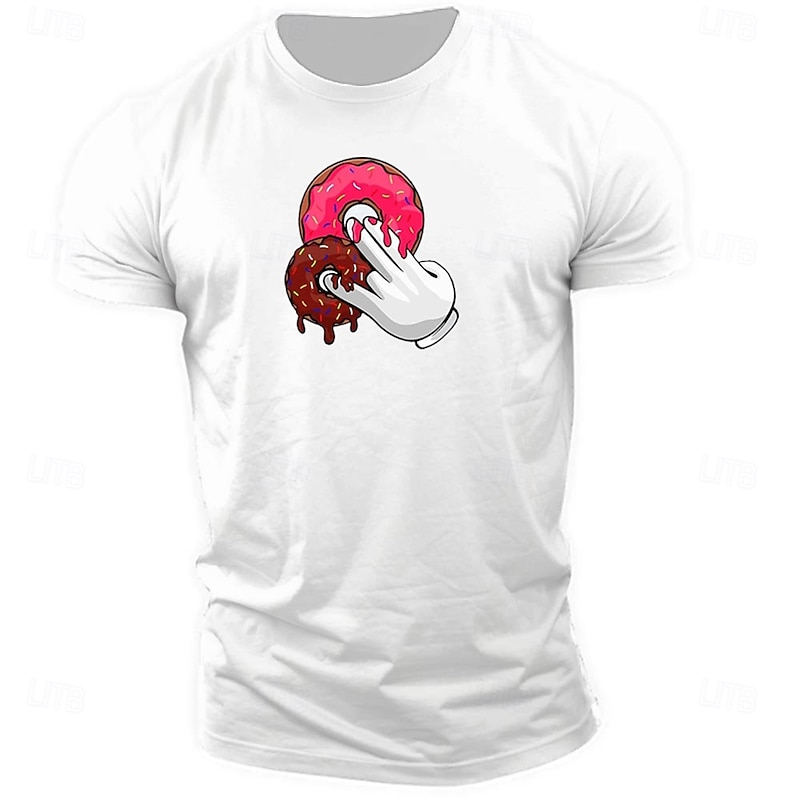 Mens Funny Donut Finger Graphic T-Shirt | Adult Humor Short Sleeve Tee2