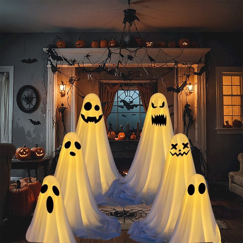 Halloween Decorations Lighted Ghosts Outdoor Decoration Lights Yard Halloween Standing Ghost Lights Battery Operated Porch for Patio Spooky Atmosphere Decorations 1pc2