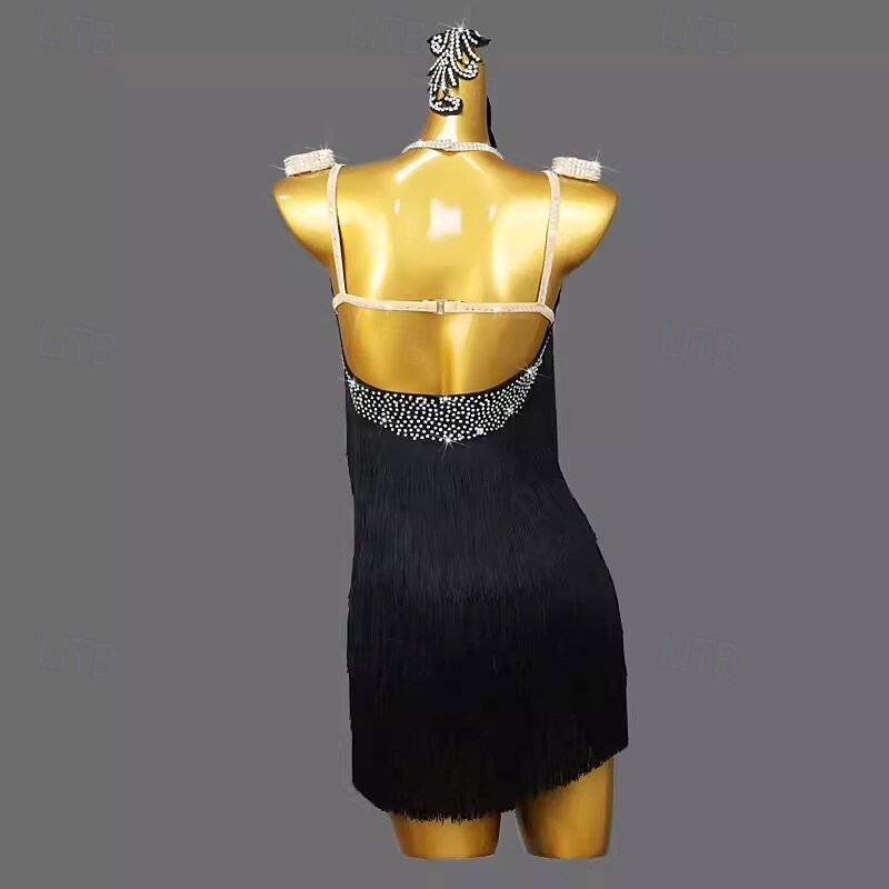 Latin Dance Dress Crystal / Rhinestone Tassel Splicing Women's Performance Training Sleeveless Spandex2