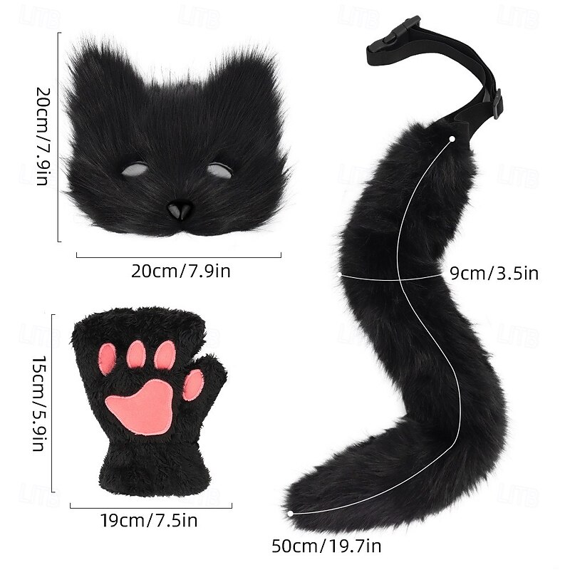 Therian Mask and Tail Set for Girls,Cute Cosplay Costume for Masquerade,Birthday