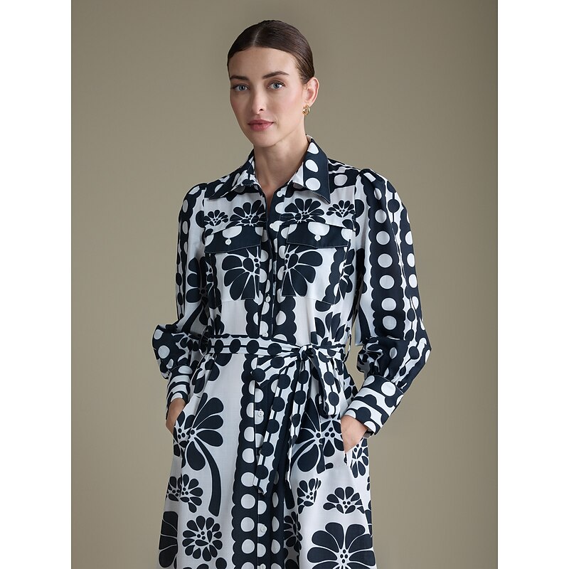 Elegant Floral Lapel Midi Dress3