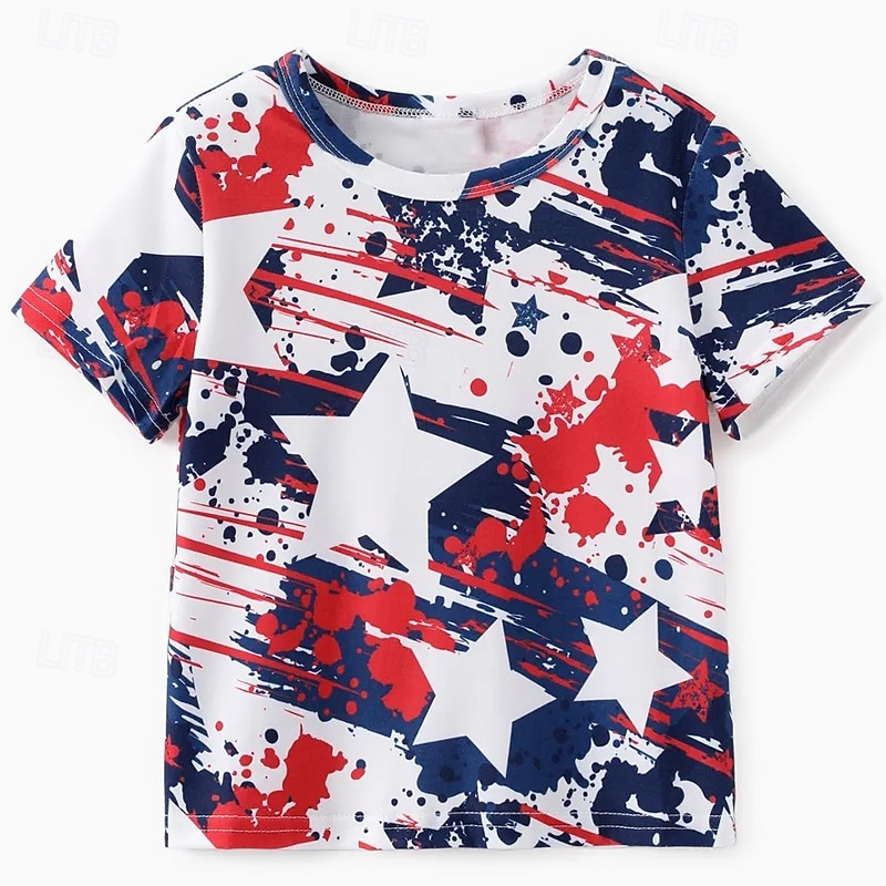 Boys 3D Graphic Stars T shirt Tee Short Sleeve Summer Spring Fashion Basic Kids 4-12 Years Crew Neck Outdoor Casual Daily Regular Fit