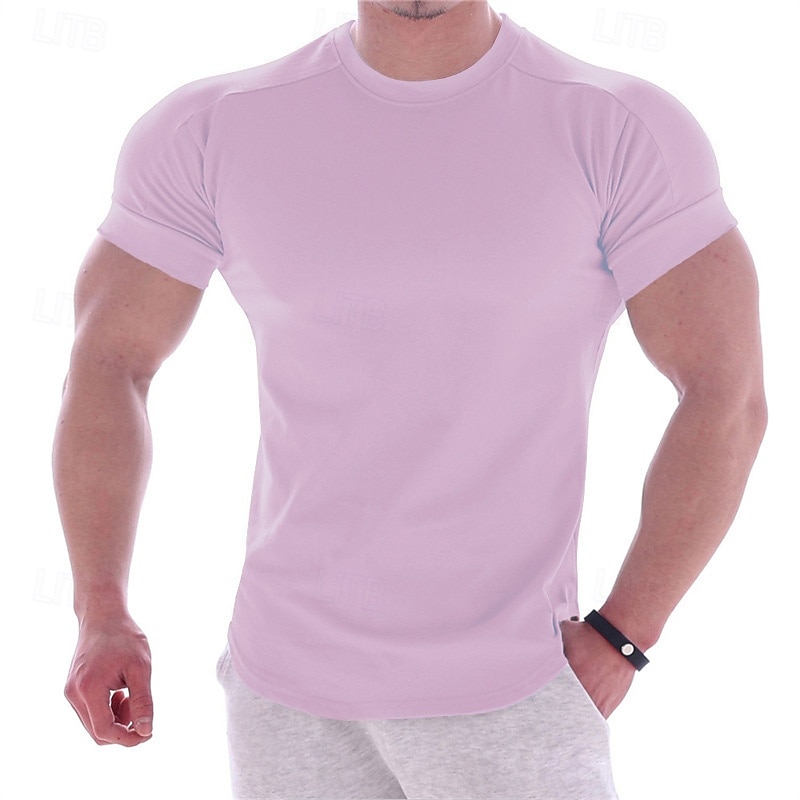 Men's T shirt Tee Gym Shirt Training Shirt Workout Shirts Crew Neck Short Sleeve Training Sports & Outdoor Fitness Casual Daily Gym Quick dry Sweat wicking Soft Plain Black White Activewear Sports