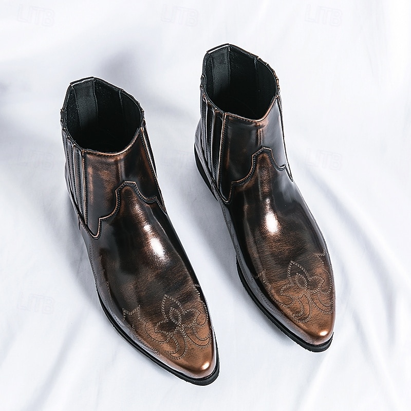 Men's Vintage Bronze Faux Leather Ankle Boots with Western Stitching, Stylish and Durable for Casual and Dressy Occasions 5