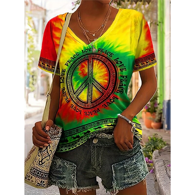 Women's T Shirt Stylish Casual Print Short Sleeve Regular Tops V Neck Daily Green Summer