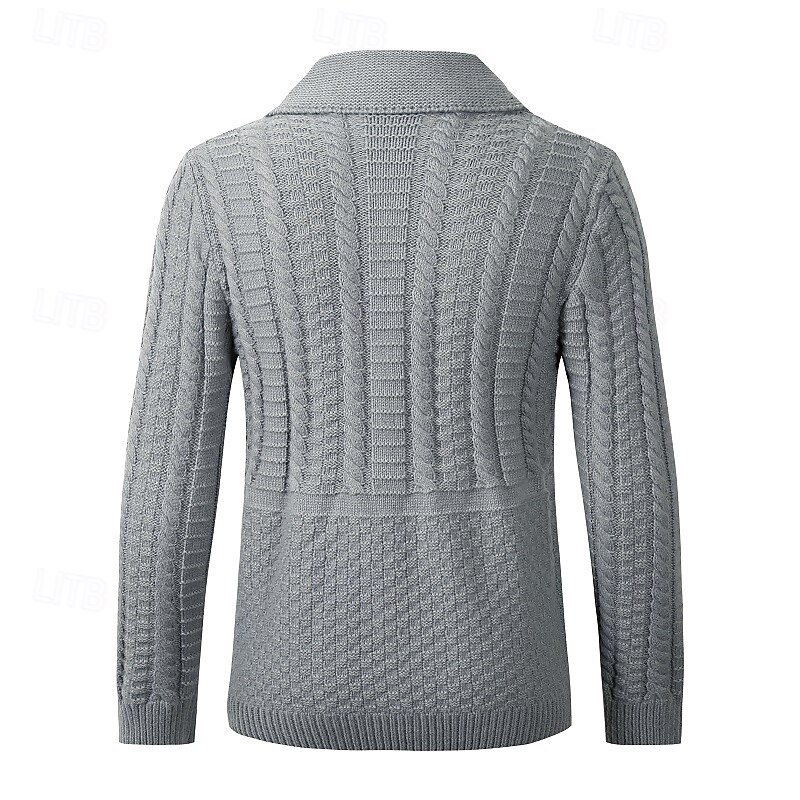 Men's Cardigan Sweater Cropped  Sweater Knit Sweater Ribbed Knit Regular Button Up Pocket Plain Shawl Collar Fashion Classic Daily Wear Date Clothing Apparel Fall & Winter Black Light Grey M L XL3