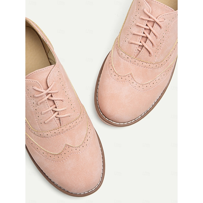 Women's Pink Suede Oxford Shoes with Brogue Detailing and Comfortable Sole - Perfect for Casual and Formal Wear4