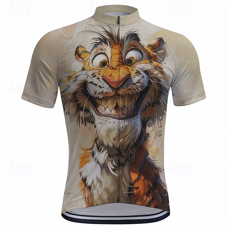 Men's Cycling Jersey Cartoon Tiger Short Sleeve Bike Tee Tshirt Top with 3 Rear Pockets Mountain Bike MTB Road Bike Cycling Quick Dry Front Zipper Wicking Sports Blue Purple Green Clothing Apparel