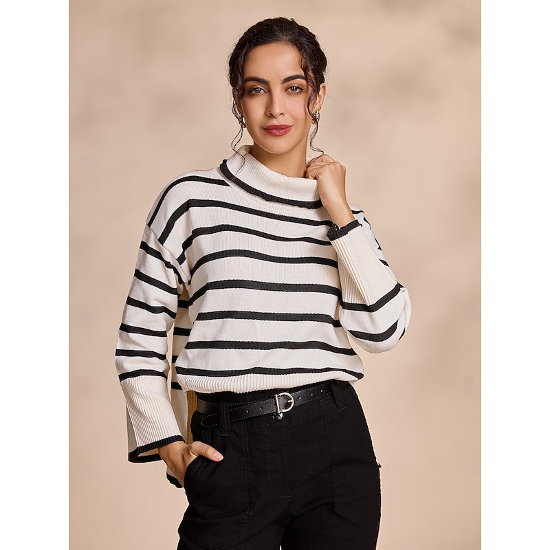 Ribbed Knit Bell Sleeve Turtle Neck Sweater4