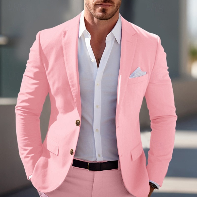 Men's Graduation Blazer Business Cocktail Party Wedding Party Fashion Casual Spring &  Fall Polyester Solid Color Pocket Buttons Comfortable Single Breasted Blazer Light Pink Yellow Pink Royal Blue4