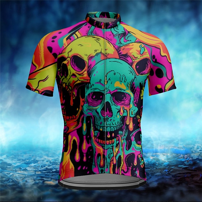 Men's Cycling Jersey Skull Short Sleeve Bike Tee Tshirt Jersey with 3 Rear Pockets Mountain Bike MTB Quick Dry Anatomic Design Wicking Breathable Sports Yellow Blue Purple Clothing Apparel3