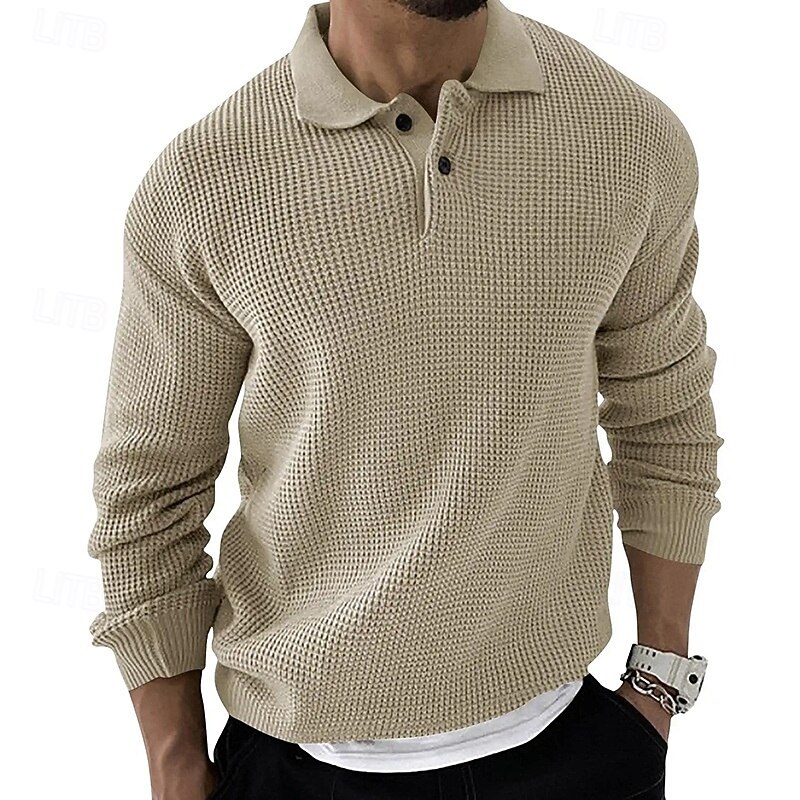 Men's Pullover Sweater Jumper Knit Sweater Ribbed Knit Regular Knitted Plain Lapel Fashion Basic Daily Wear Date Clothing Apparel Fall & Winter Black Khaki S M L