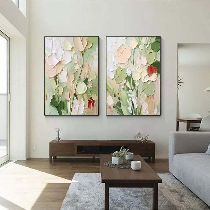 Flower Oil Painting On Canvas handmade Abstract Rose Flower Painting handpainted Flower Landscape Painting Floral Wall Art Canvas Spring painting for Living Room bedroom decoration3