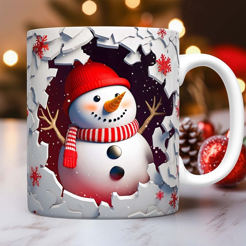 Christmas Gift Mug 3D Illusion Snowman- Ceramic Coffee Cup, Xmas Holiday Gift - Festive and Unique 330ml/11.2oz3