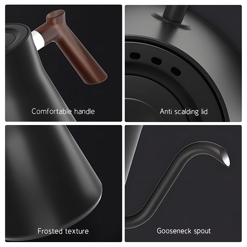 Electric Gooseneck Kettle Fast Water Boiler Stainless Steel Inner Temperature Control LCD Display Auto Shut Off 0.9L Pour Over Coffee and Tea Kettle4
