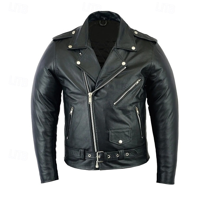 Men's Faux Leather Jacket Transition Jacket Biker Jacket Negan Leather Jacket Vacation Daily Windproof Warm Pocket Fall & Winter Plain Fashion Classic Lapel Regular Faux Leather Black Jacket4