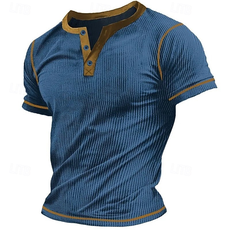 Men's Waffle Henley Shirt Tee Top Solid Color Henley Outdoor Casual Short Sleeve Button Clothing Apparel Polyester Fashion Designer Comfortable2