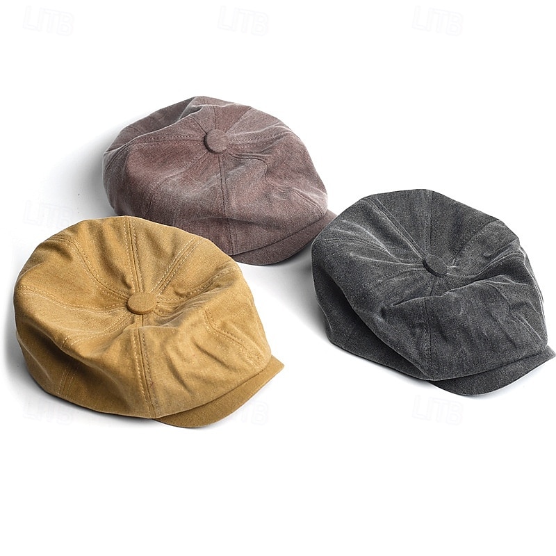 Men's Flat Cap Ascot Hat Newsboy Hat Black khaki Cotton Fashion Casual Street Daily Plain Adjustable Sunscreen Breathable2