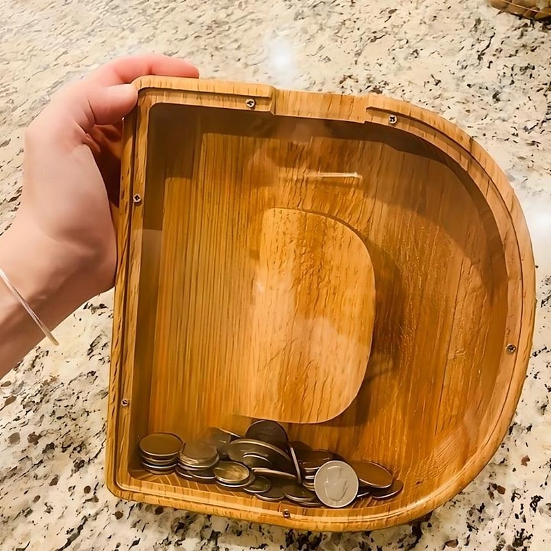 Wooden Letter Piggy Bank 26 Alphabets Wooden Coin Piggy Bank Christmas Birthday Toy Gift Home Decoration for Kids 5