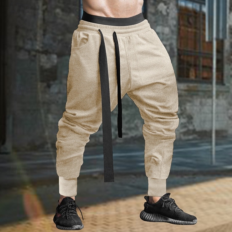Men's Sweatpants Joggers Trousers Casual Pants Waffle Pants Drawstring Elastic Waist Plain Comfort Soft Full Length Sports Outdoor Daily Fashion Streetwear Black Blue3