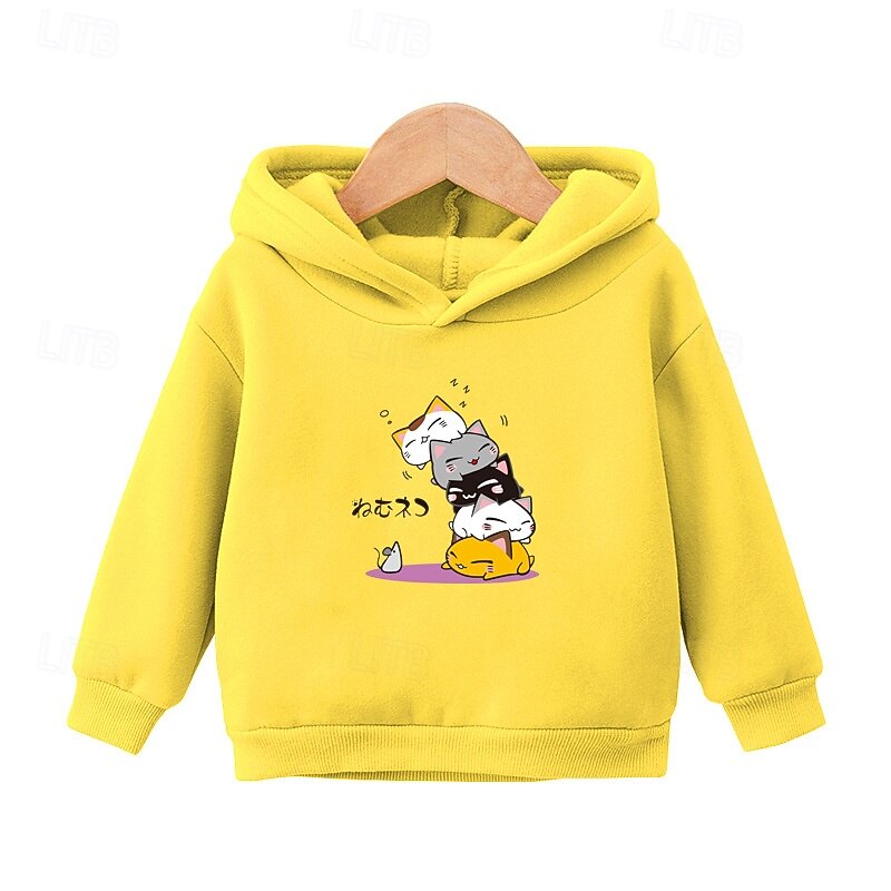 Boys Girls' 3D Cartoon Cat Hoodie Long Sleeve Fall Winter Fashion Basic Kids 4-7 Years Hooded Outdoor Casual Daily Regular Fit