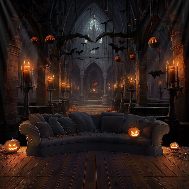 Halloween Haunted Castle Hanging Tapestry Wall Art Large Tapestry Mural Decor Photograph Backdrop Blanket Curtain Home Bedroom Living Room Decoration3