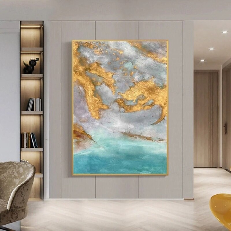 Foil Oil painting hand painted Abstract Gold foil Paintings handmade Rich Textured Acrylic Painting Wall Art Hand Painted Artwork oil painting for Living Room office Wall Decoration gold foilpainting2