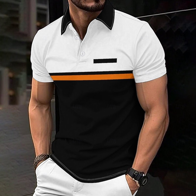Business Casual Men's Polo Shirt Golf Polo Short Sleeve Holiday Daily Wear Spring & Summer 3D Print Collar Black-white Micro-elastic 95% Polyester 5% Spandex